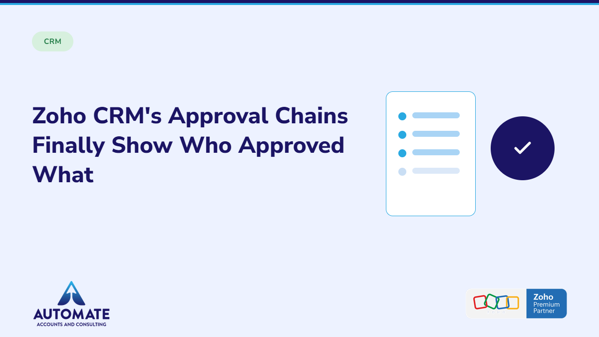 A rebuilt Zoho CRM approval chain with named stages and a consolidated view
